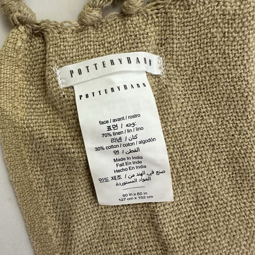 Pottery Barn Linen Cotton Blend Throw Blanket Tan Brown Fringe Woven 50x60 in - Picture 5 of 5